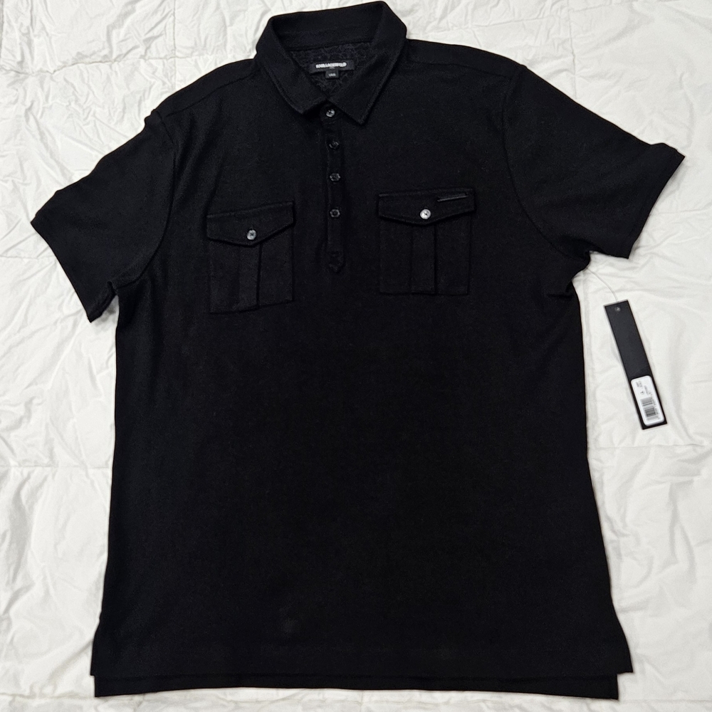 Karl Lagerfeld Black Polo with Pocket Detail